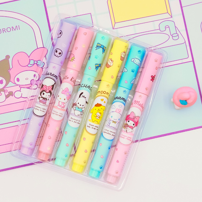 Hộp 6 chiếc bút đánh dấu Sanrio