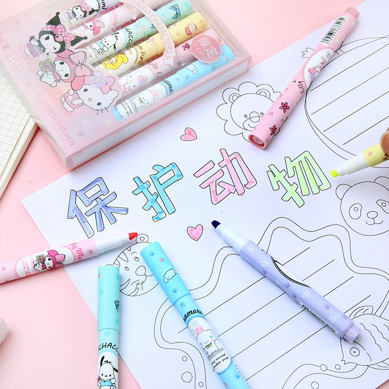 Hộp 6 chiếc bút đánh dấu Sanrio