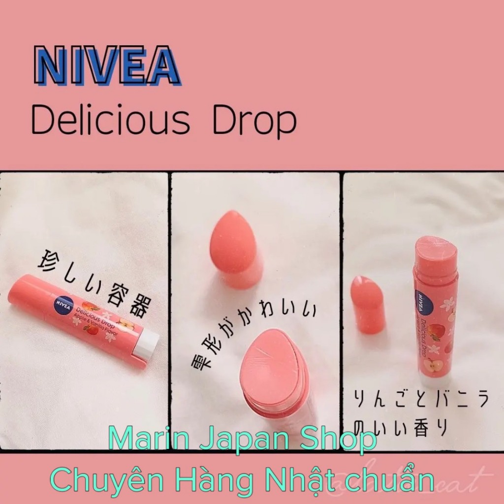 Son dưỡng môi Nivia Nhật Bản có màu hồng và cam tự Nhiên, hương táo và hương đào trái cây