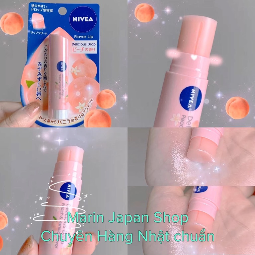 Son dưỡng môi Nivia Nhật Bản có màu hồng và cam tự Nhiên, hương táo và hương đào trái cây