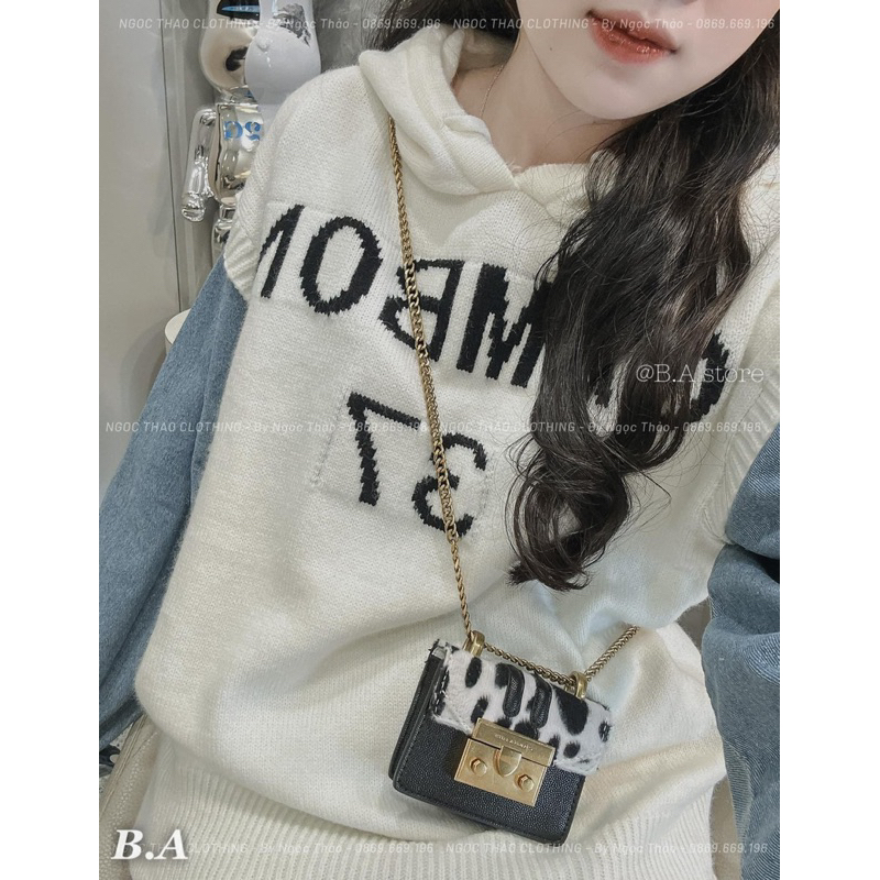 Áo len mũ phối tay Jean
