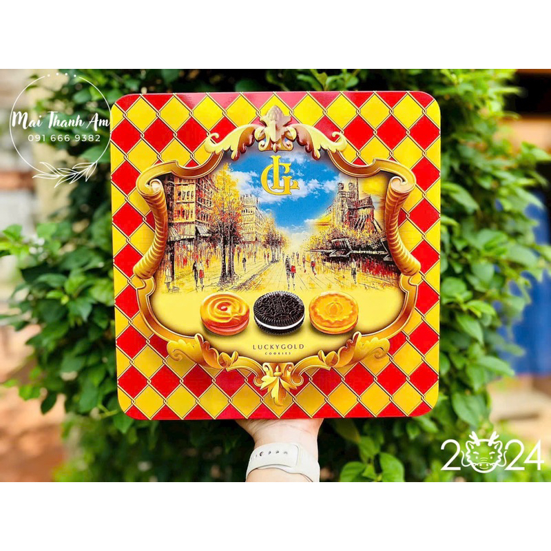 Tặng quà Tết Đẹp-Bánh quy hỗn hợp Lucky Gold 320g - Hộp Thiết