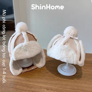 Mũ lót lông cụp tai cho bé, mũ phi công lông cừu ấm áp cho bé trai và bé gái