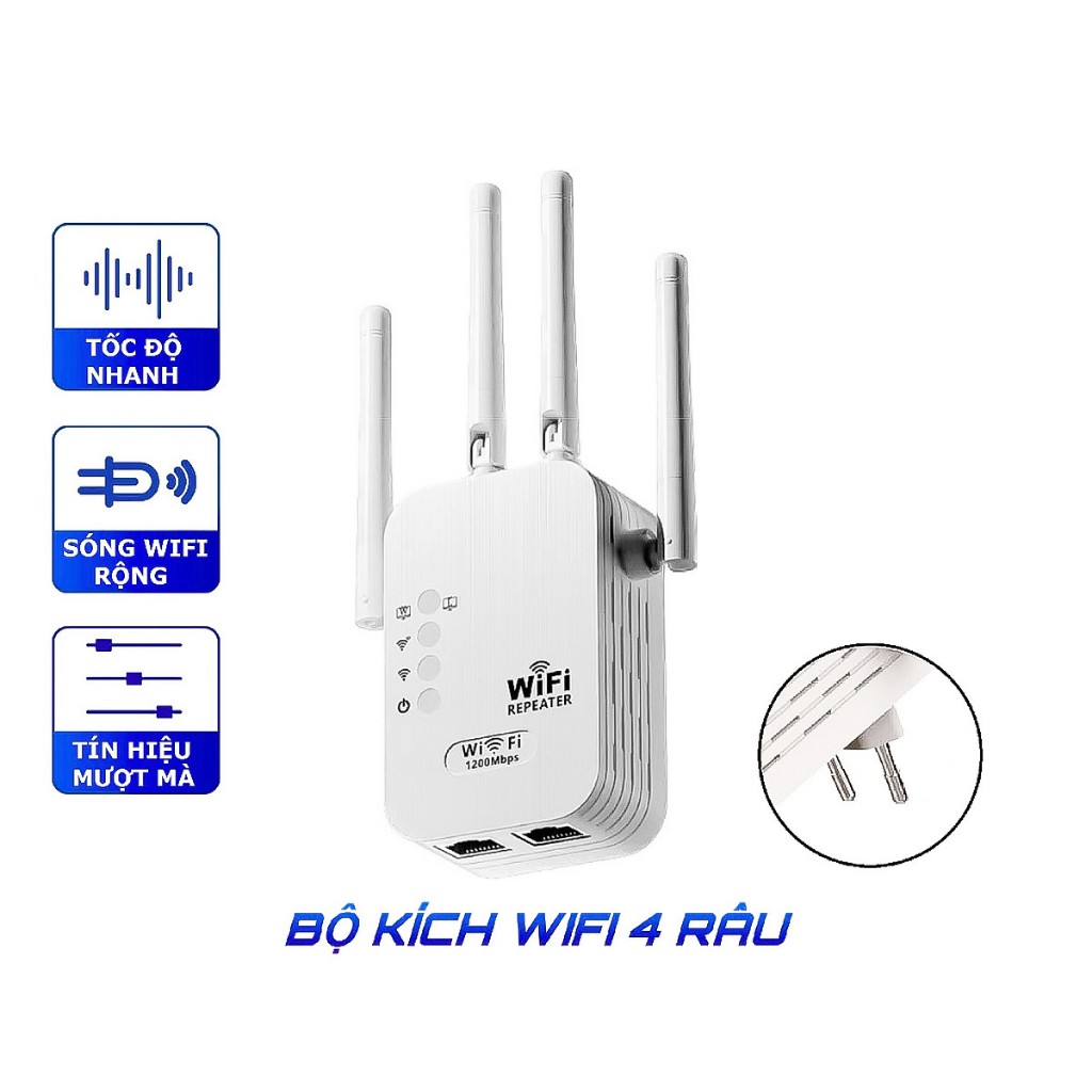 Kích Sóng Wifi 4 Râu Ăng Ten Phát Xuyên Tường Chuẩn N 1200M,Hỗ trợ mạng 2,4 GHz, 5Ghz