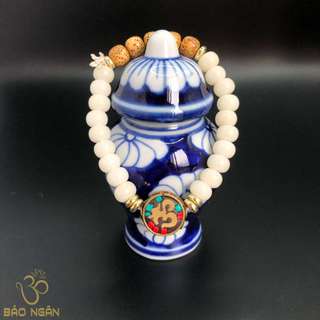 Vòng tay bồ đề tinh nguyệt phối charm hoa sen bạc S925