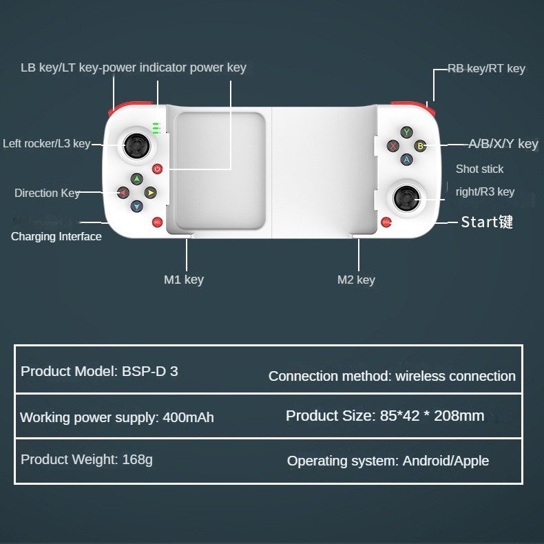 Gamepad Tay Game Không Dây Bluetooth 5.0 D3 Đa Nền Tảng Có Đèn Led Phím Cho Điện Thoại, Máy Tính, Máy Tính Bảng, Máy Gam