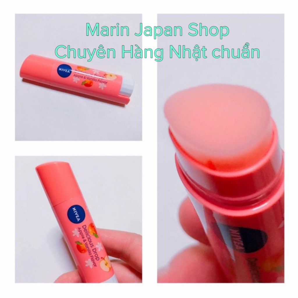 Son dưỡng môi Nivia Nhật Bản có màu hồng và cam tự Nhiên, hương táo và hương đào trái cây