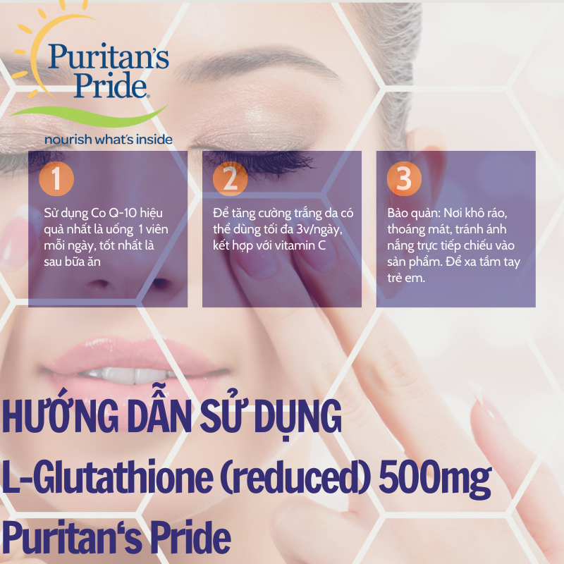 Viên uống thải độc giúp trắng da, giảm nám Puritan's Pride L-Glutathione 500mg 30 viên của Mỹ