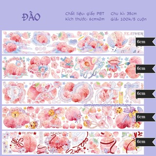 Băng washi hình đào hồng dễ thương