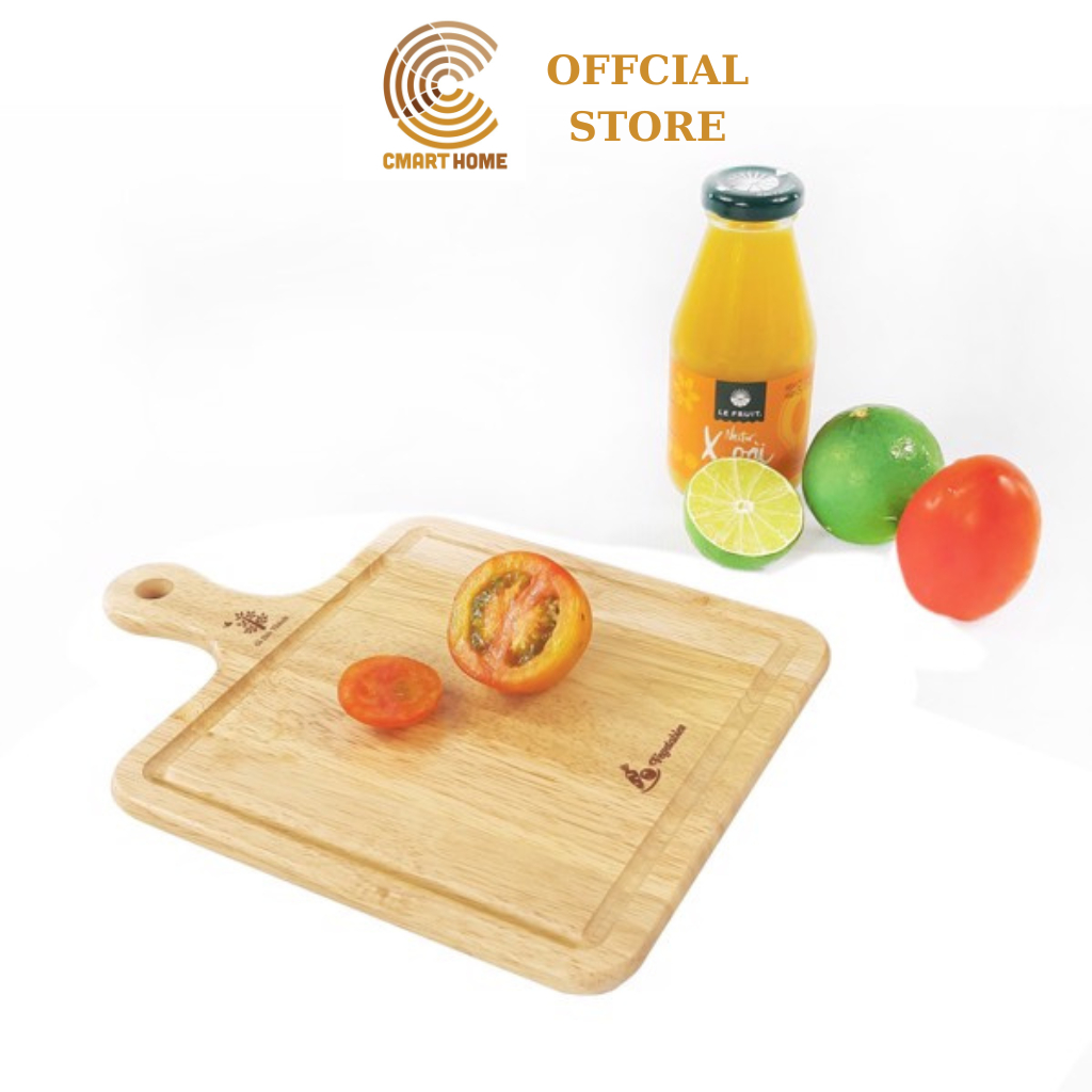 Thớt Gỗ Vuông Hãng Đức Thành Có Tay Cầm, Chất Liệu Gỗ Cao Su Bền Đẹp, - Kích Thước 27.5x20x1 cm - MS 04433