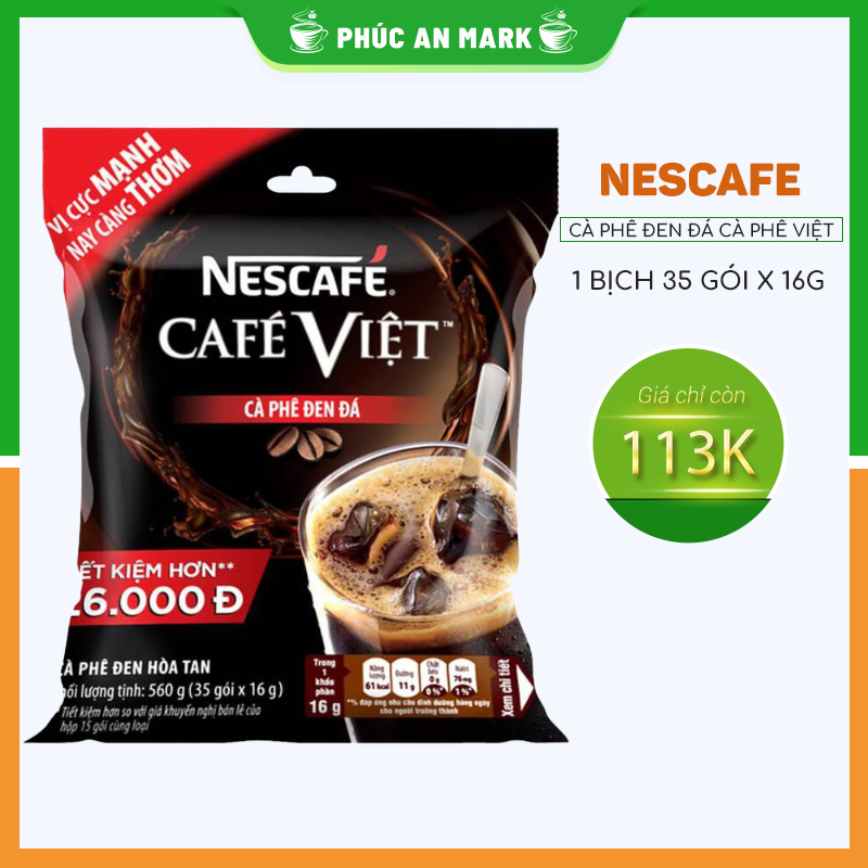 Cà phê hòa tan NESCAFÉ CAFÉ VIỆT Cà Phê Đen Đá (túi 35 gói x16g)