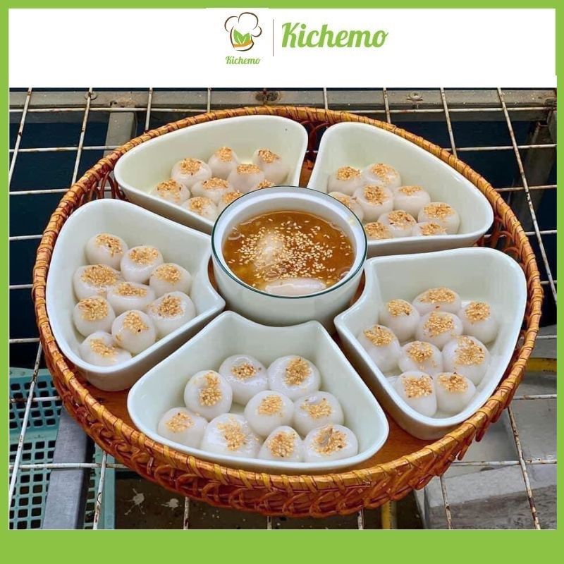 Bộ bát đĩa sứ hoa mai kèm khay mây Bộ khay sứ đựng thức ăn thờ cúng cao cấp