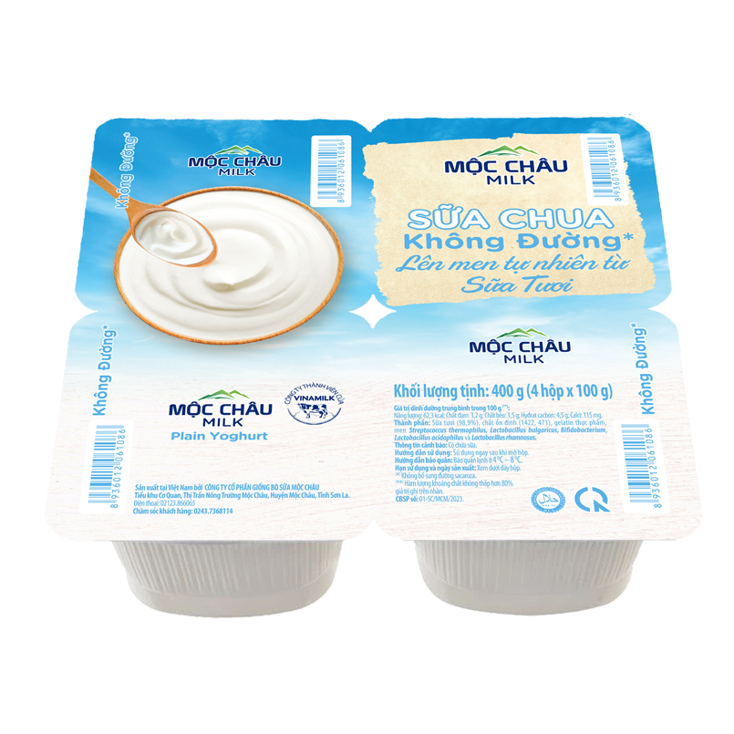 Lốc 4 Hộp  Sữa chua ăn Không đường Mộc Châu Milk (100g x 4 Hộp)