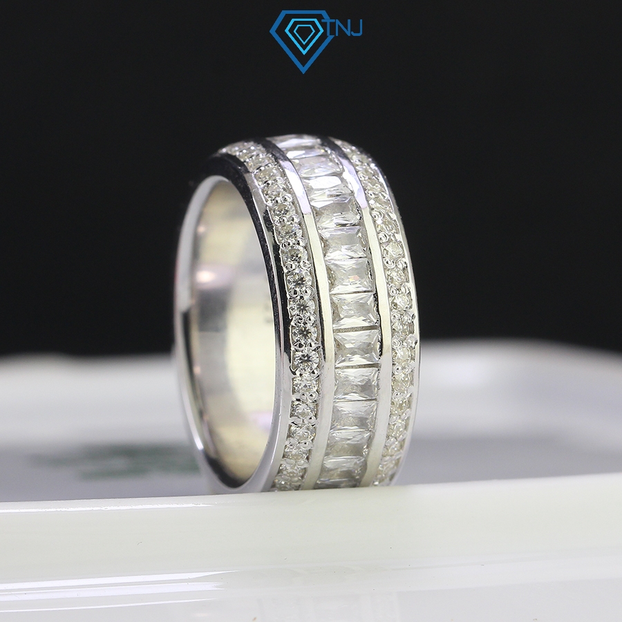 Nhẫn nam đính 2 viền full đá tấm kim cương Moissanite phiên bản tròn cao cấp, cá tính NNAM0064 - Trang Sức TNJ
