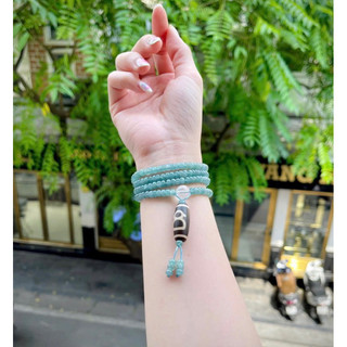Chuỗi lam ngọc 6mm mix Dzi Tây Tạng
