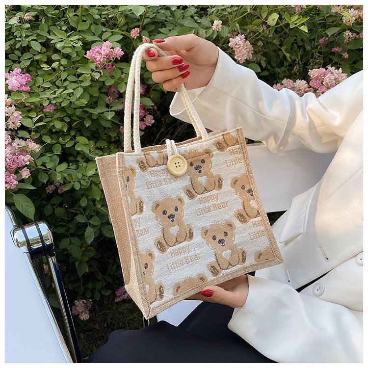 Túi xách nữ túi tote cói mini hình gấu dễ thương đi chơi đi biển cá tính phong cách TC02