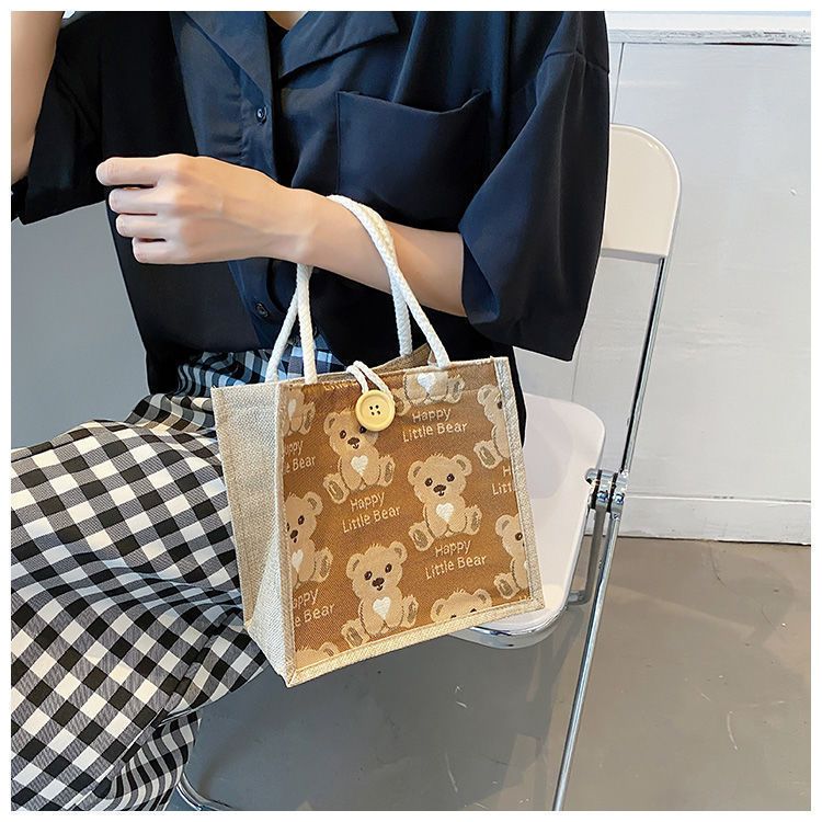 Túi xách nữ túi tote cói mini hình gấu dễ thương đi chơi đi biển cá tính phong cách TC02