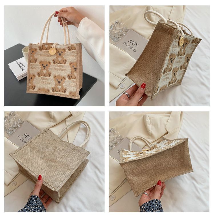 Túi xách nữ túi tote cói mini hình gấu dễ thương đi chơi đi biển cá tính phong cách TC02