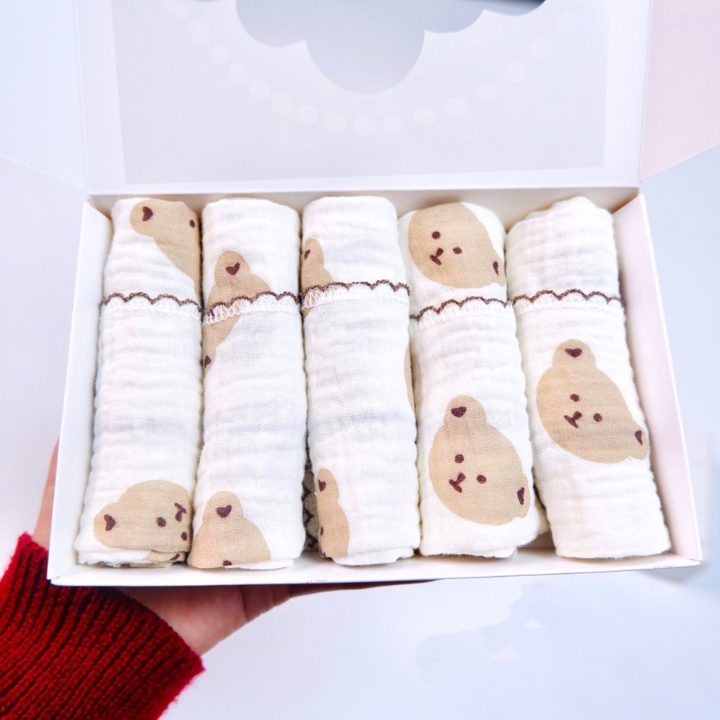 Set 5 Khăn Sữa Muslin 2 Lớp 2023 Thấm Hút Siêu Tốt