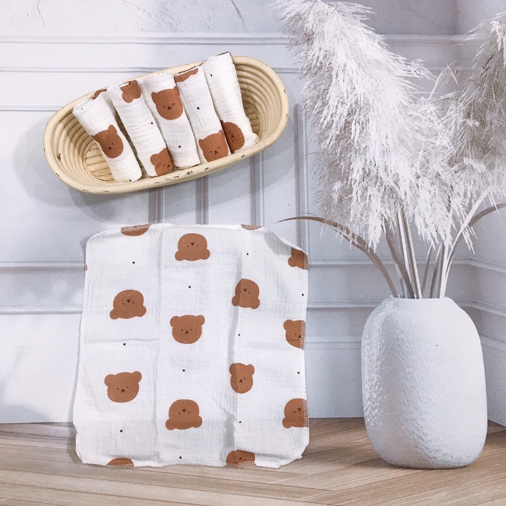 Set 5 Khăn Sữa Muslin 2 Lớp 2023 Thấm Hút Siêu Tốt