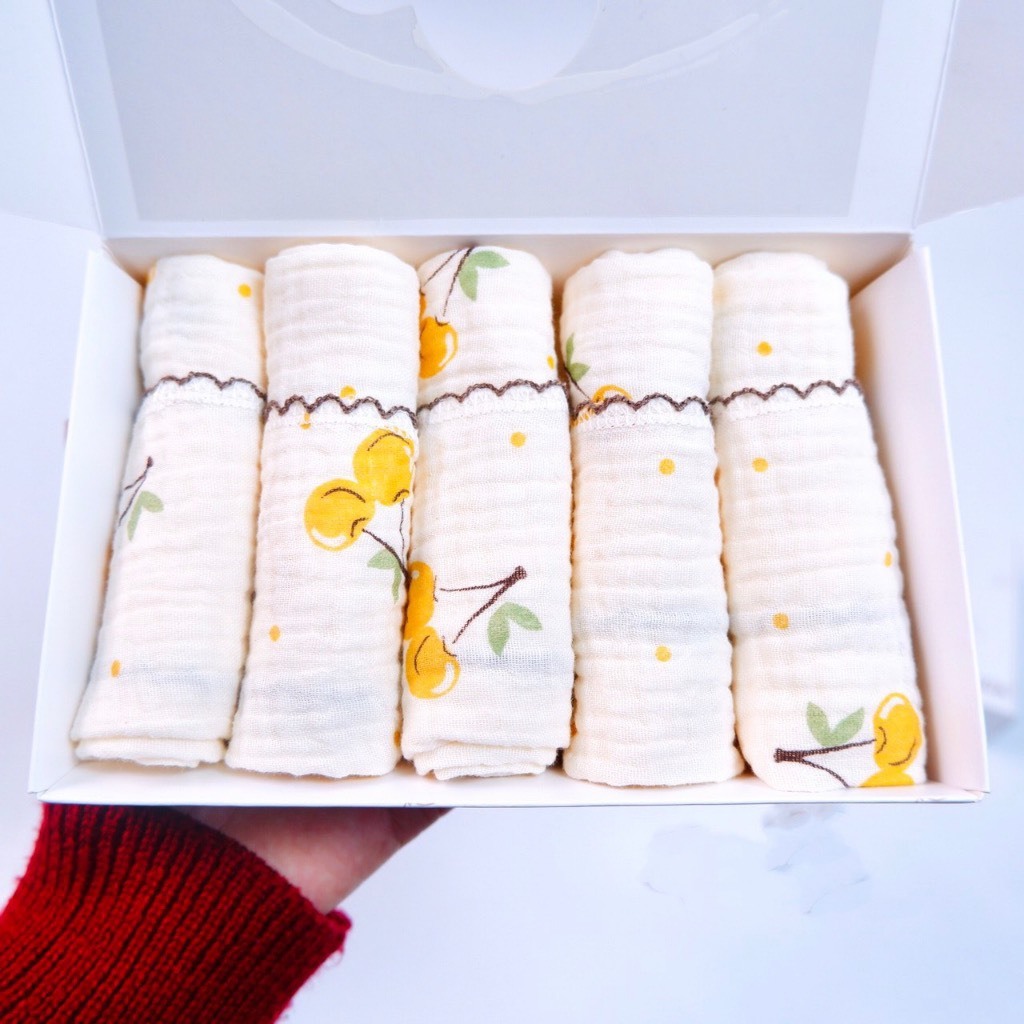 Set 5 Khăn Sữa Muslin 2 Lớp 2023 Thấm Hút Siêu Tốt