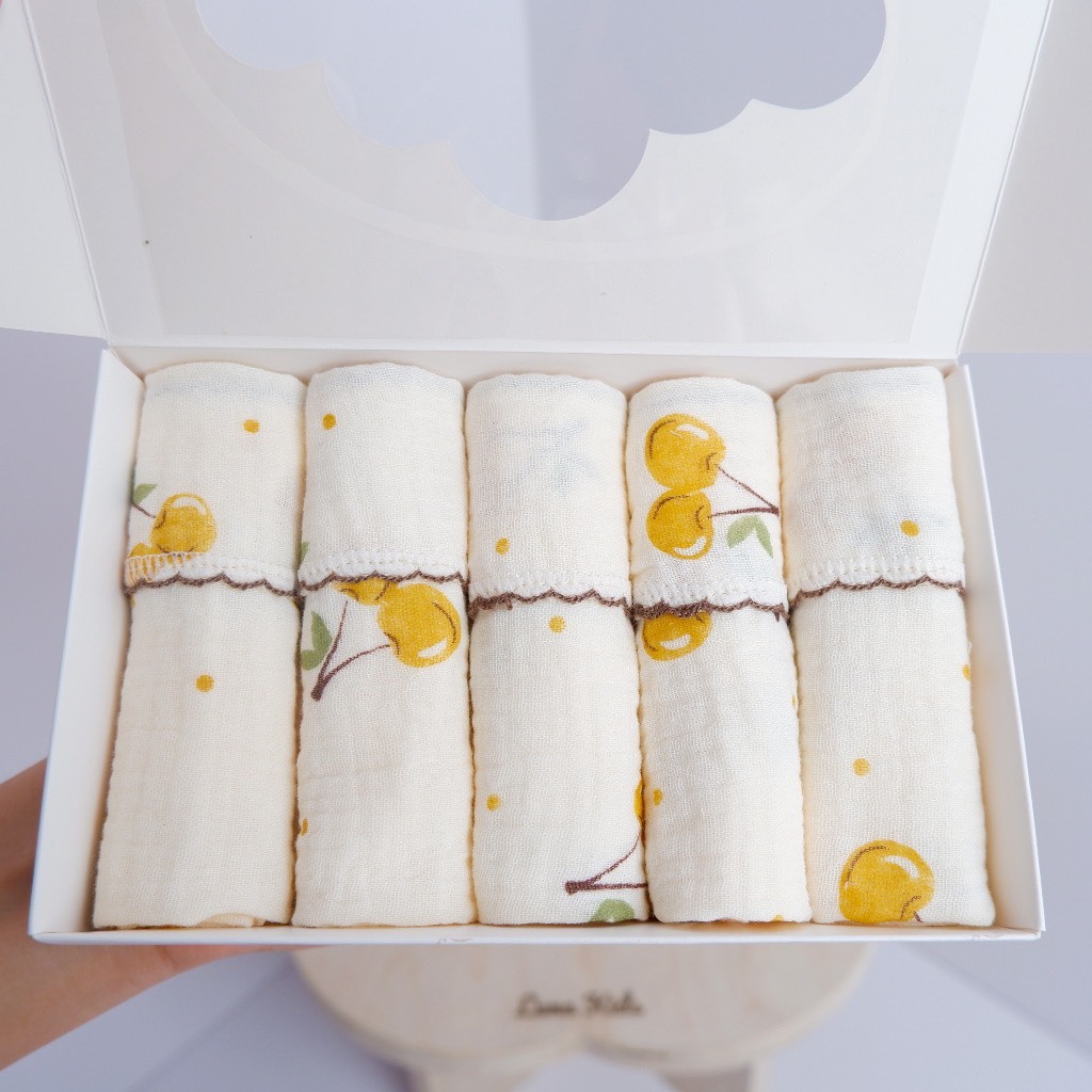 Set 5 Khăn Sữa Muslin 2 Lớp 2023 Thấm Hút Siêu Tốt