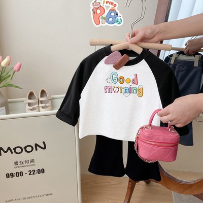 Áo Thun Dài Tay Raglan ADT02 In Morning Quần Legging Dài Ống Loe Bé Gái BabyBoo Dễ Thương - PiBo