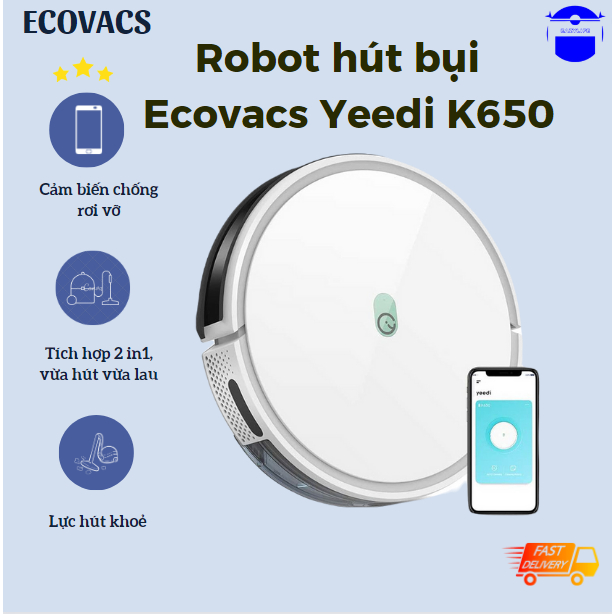Robot hút bụi lau nhà Ecovacs Yeedi K650, lực hút mạnh, thông minh,giá rẻ