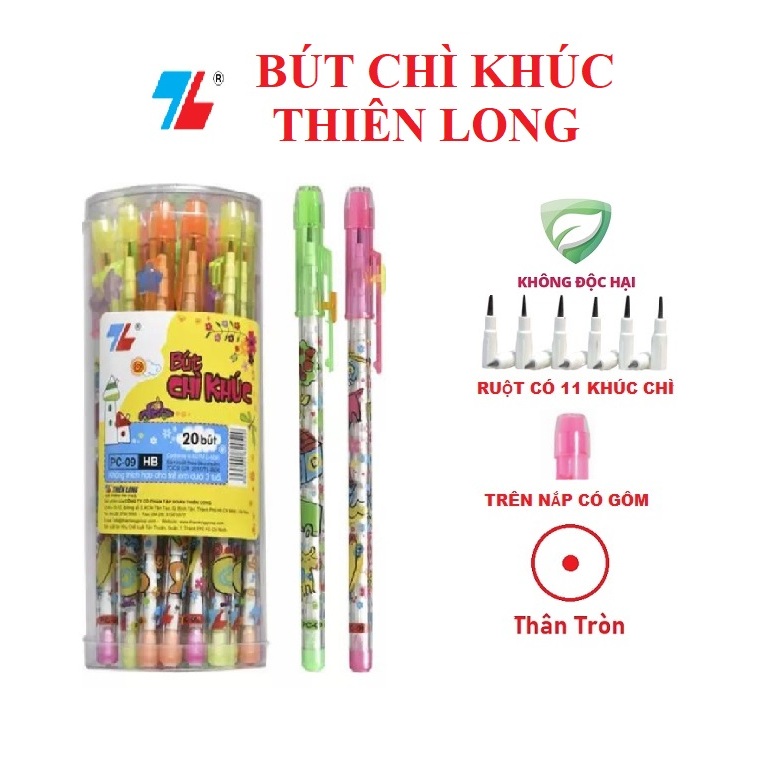 Bút chì khúc Thiên Long PC-09 - Bút chì đốt cho bé viết chì đốt viết chì khúc HB có tẩy, viết chì học sinh - Loki Home