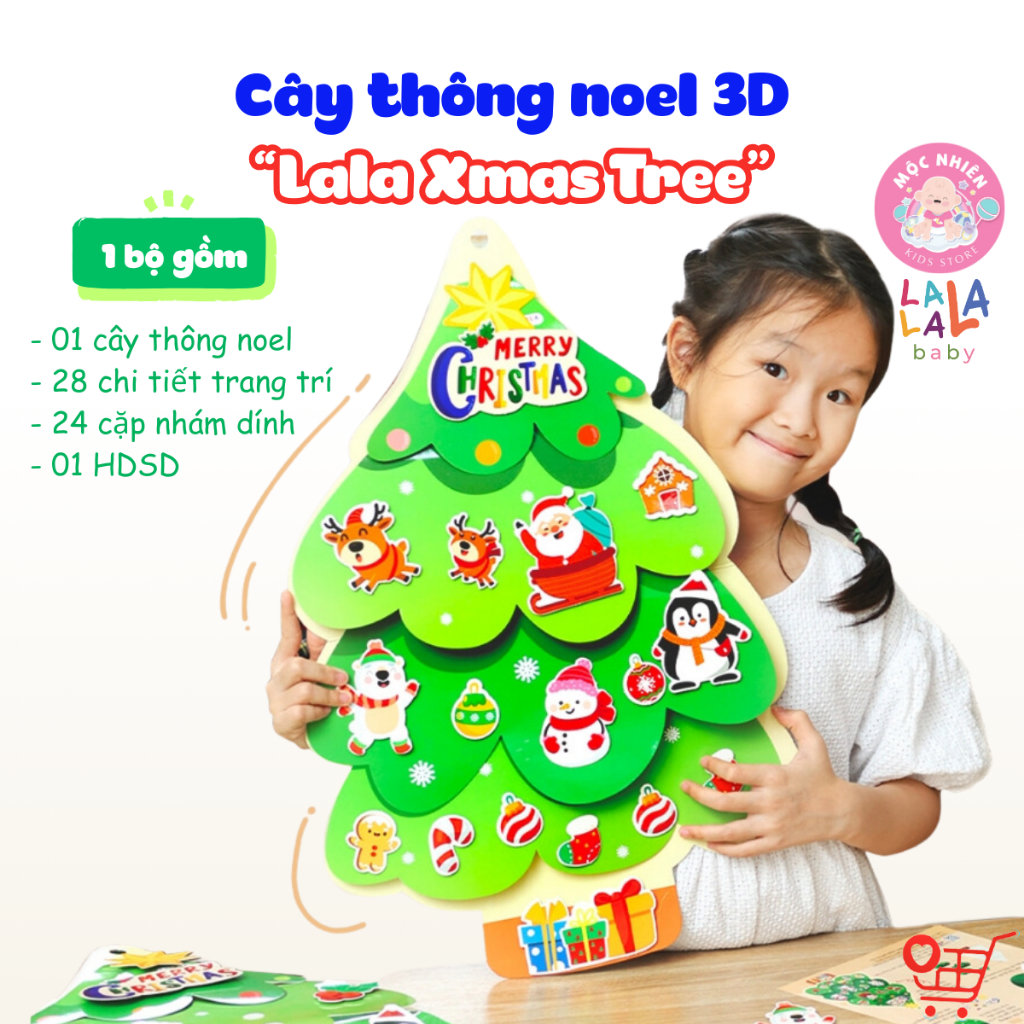 Cây Thông Noel Treo Tường 3D LalaXmas Tree TẶNG KÈM Dây Đèn Led 2m - Đồ Chơi Thủ Công Cho Bé Lalala Baby