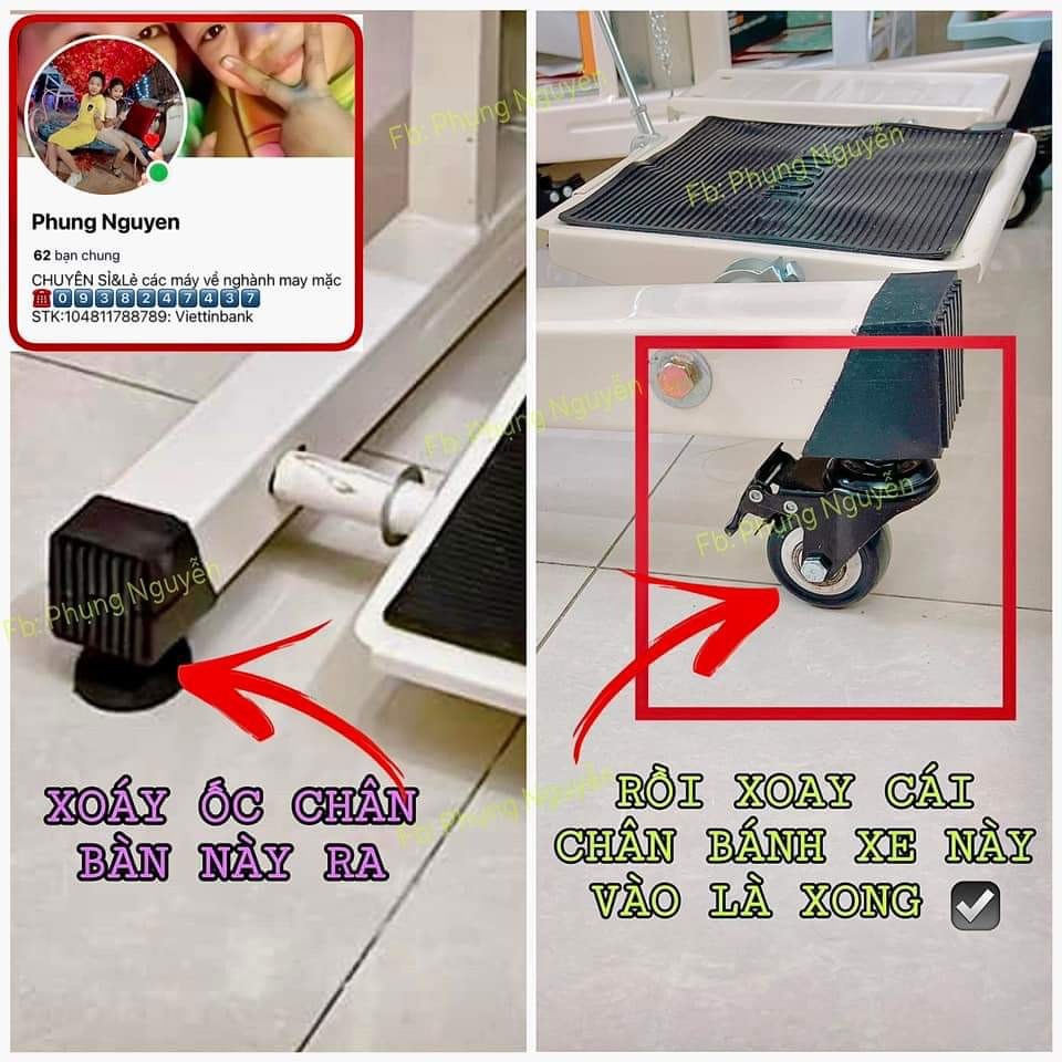 Com Bo 4 Bánh xe chân bàn máy may  có khóa phanh hãm