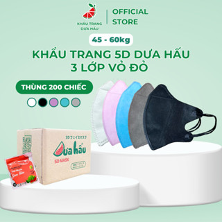 Thùng 200c Khẩu trang 5D Dưa Hấu Vỏ đỏ 3 lớp (45 - 60kg) - 5 màu - Dành cho form mặt nhỏ, vừa
