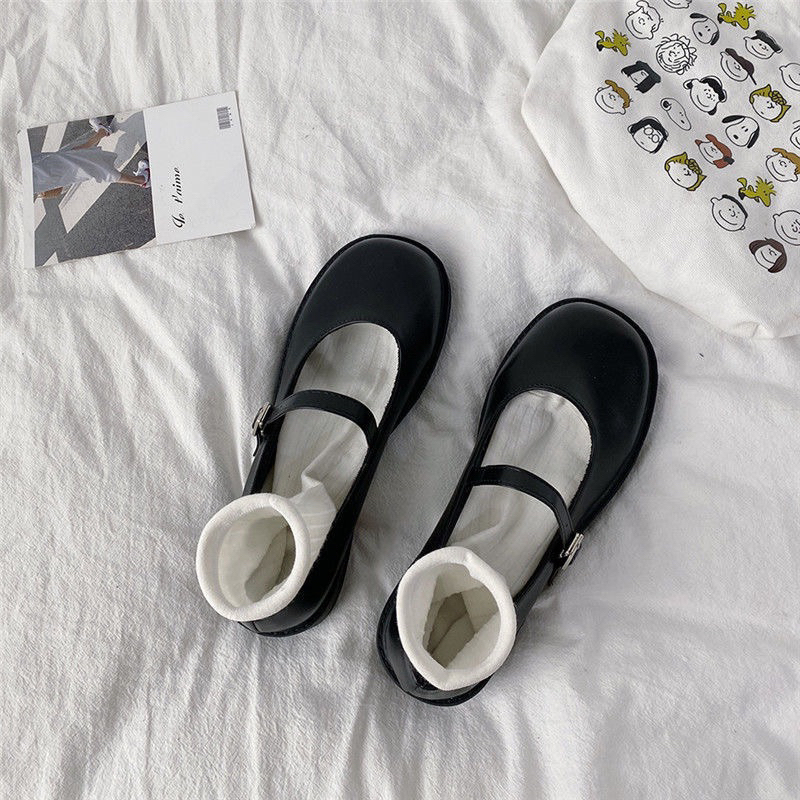 Giày Mary Jane Quai Da Basic Phong Cách Lolita Phong Cách Baby Nữ Sinh Nhật Bản - Phom Rộng Lùi Size