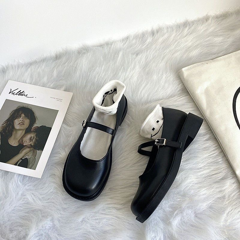 Giày Mary Jane Quai Da Basic Phong Cách Lolita Phong Cách Baby Nữ Sinh Nhật Bản - Phom Rộng Lùi Size