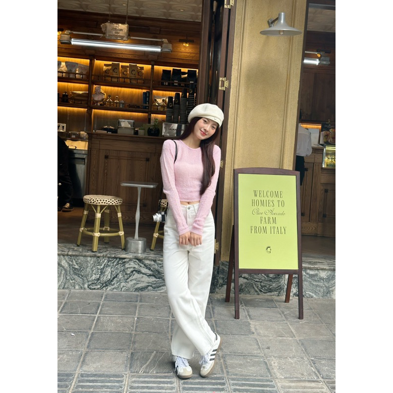 Hiin- áo croptop len buộc dây 2 màu