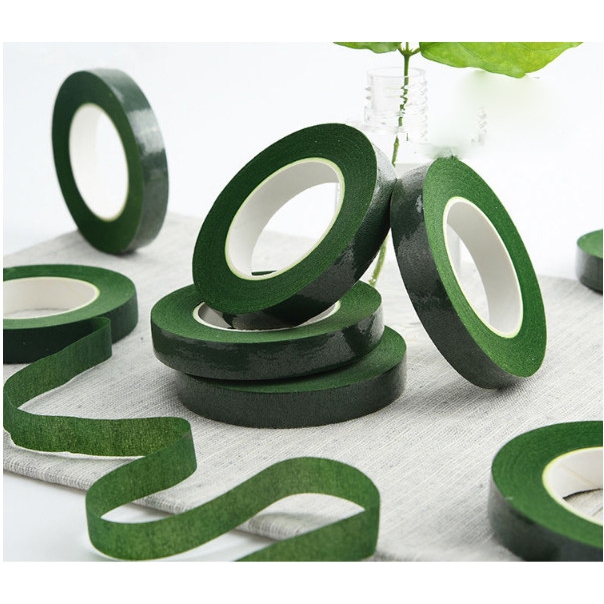 Cuộn băng dính sáp quấn cành hoa kẽm nhung 9cm - Băng keo sáp xanh cuốn cành hoa voan hoa giấy làm đồ trang trí handmade