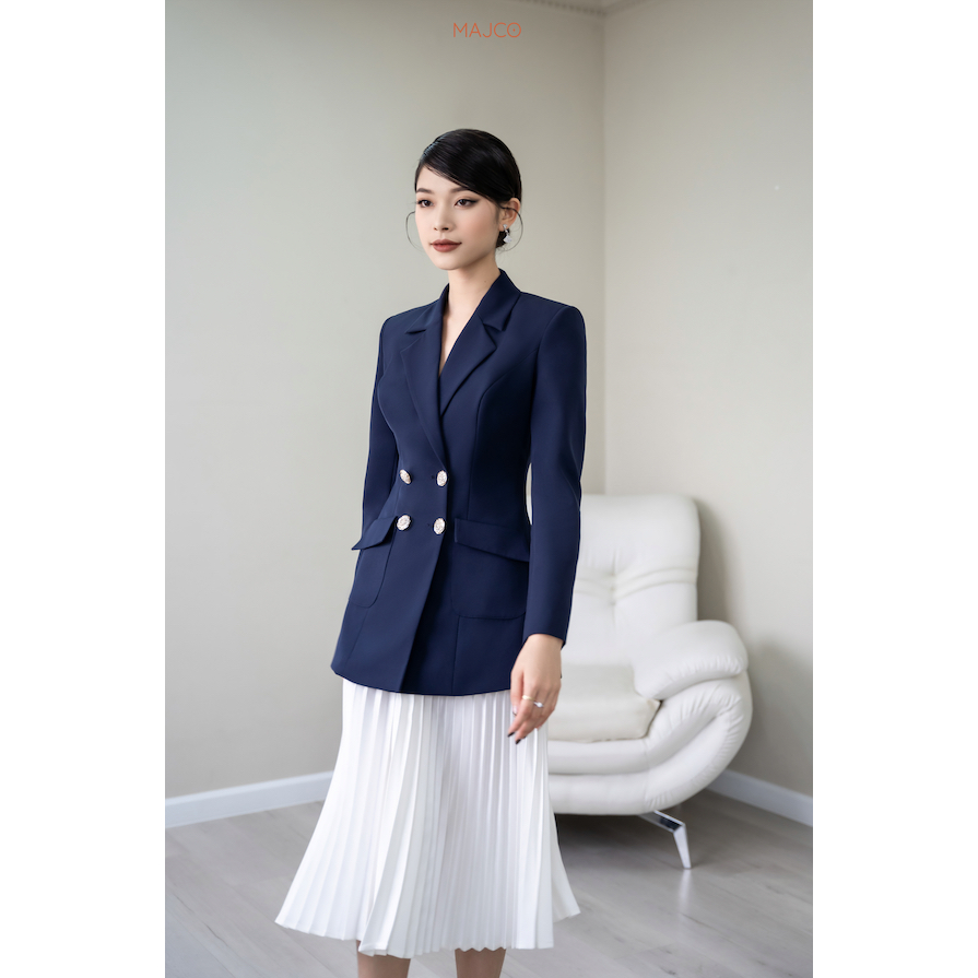 ÁO VEST DÁNG DÀI CÔNG SỞ CAO CẤP BLAZER NÚT KIỂU HAI LỚP THIẾT KẾ CHIẾT EO TÔN DÁNG VEST MÀU XAN