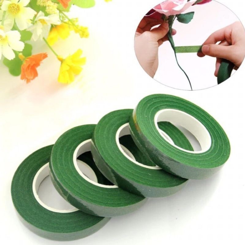 Cuộn băng dính sáp quấn cành hoa kẽm nhung 9cm - Băng keo sáp xanh cuốn cành hoa voan hoa giấy làm đồ trang trí handmade