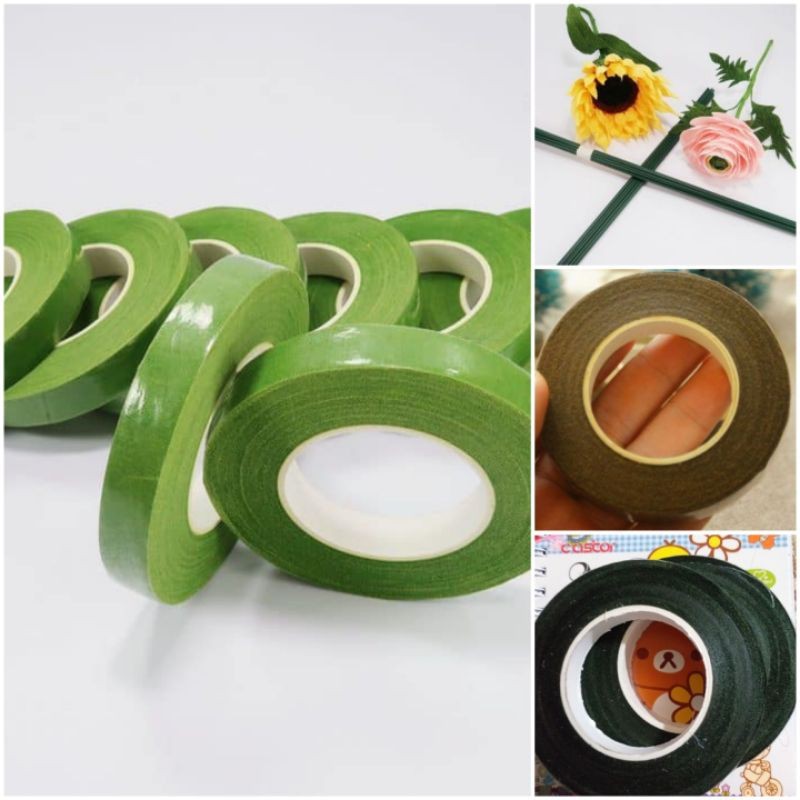 Cuộn băng dính sáp quấn cành hoa kẽm nhung 9cm - Băng keo sáp xanh cuốn cành hoa voan hoa giấy làm đồ trang trí handmade