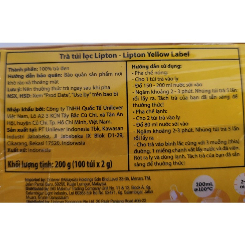 Trà Lipton nhãn vàng -Gói 100 túi nhún