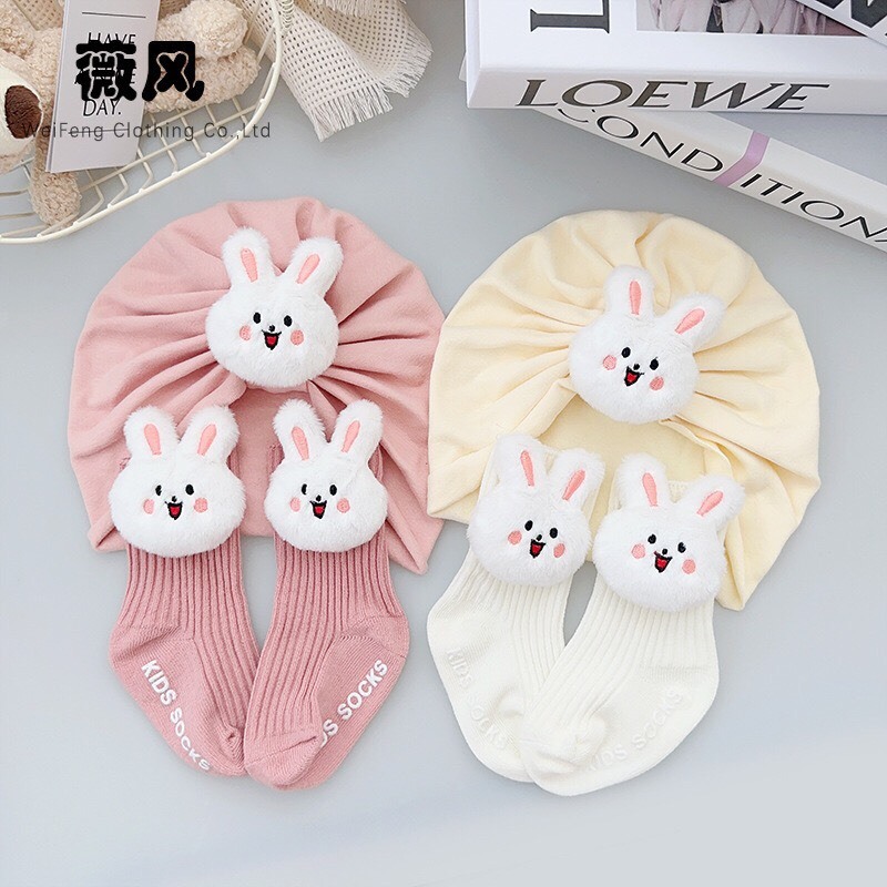 Set Mũ Turban Kèm Tất Cao Cổ hình Hoa - Gấu, Thỏ ChicBaby Có Chống Trơn Trượt Dễ Thương Cho Bé