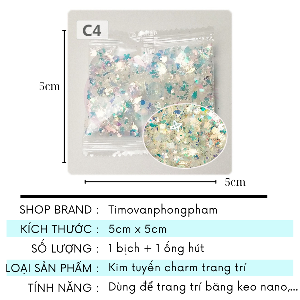 Kim Tuyến Charm Trang Trí Băng Keo Nano Thổi Bong Bong Bóng Kem Keo Slime Nhiều Màu Timo QT07