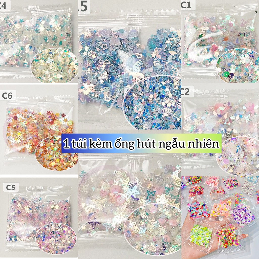 Kim Tuyến Charm Trang Trí Băng Keo Nano Thổi Bong Bong Bóng Kem Keo Slime Nhiều Màu Timo QT07