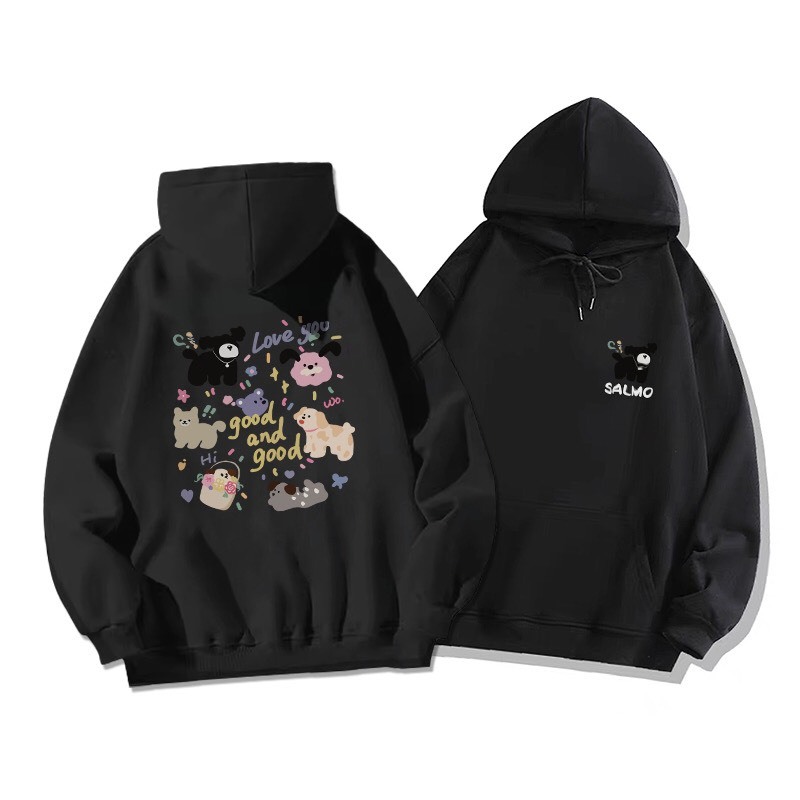 Áo hoodie nỉ nam nữ Chó Love You  form rộng, áo nỉ mũ 2 lớp, mùa đông unisex vải cotton dày dặn