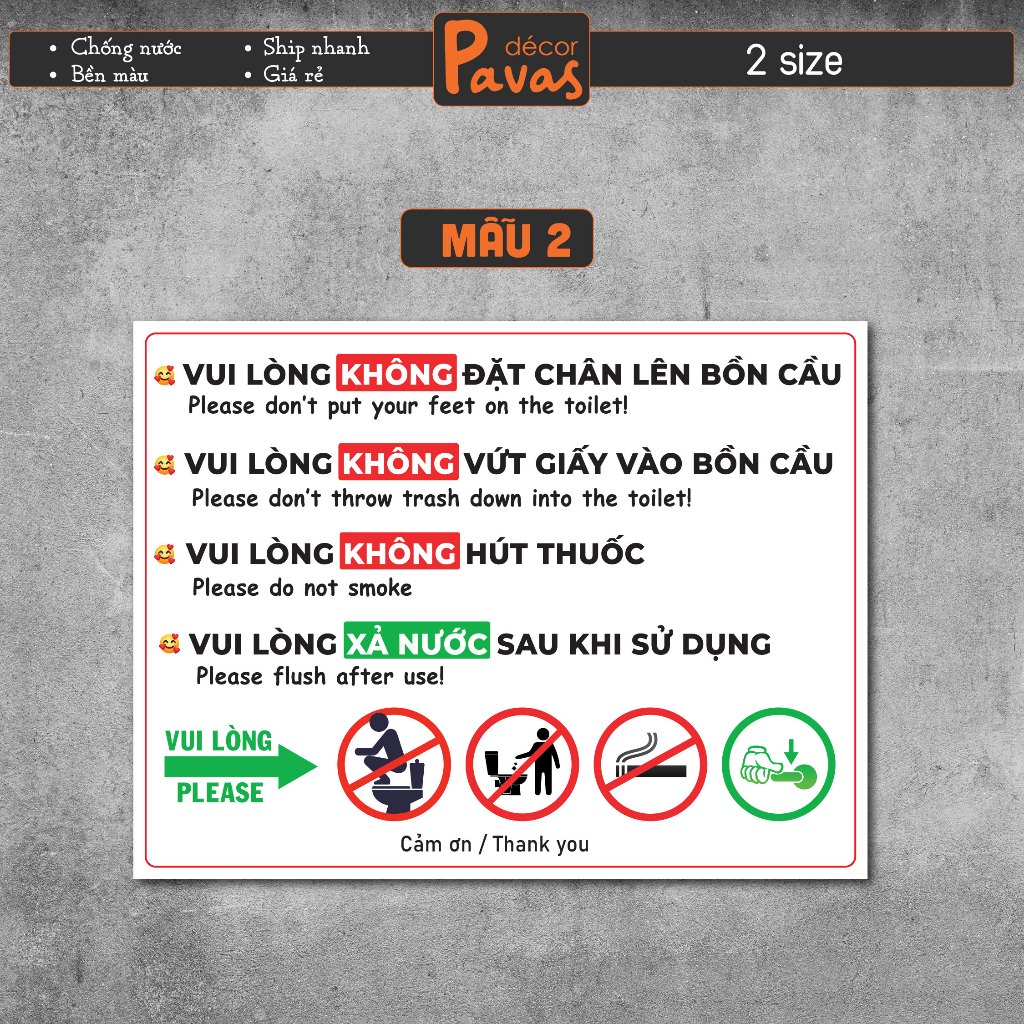 Decal Dán Biển Báo Nhà Vệ Sinh, Toilet, WC chống nước dán trang trí tường, dán quán trà sữa, cà phê, quán ăn. BB23
