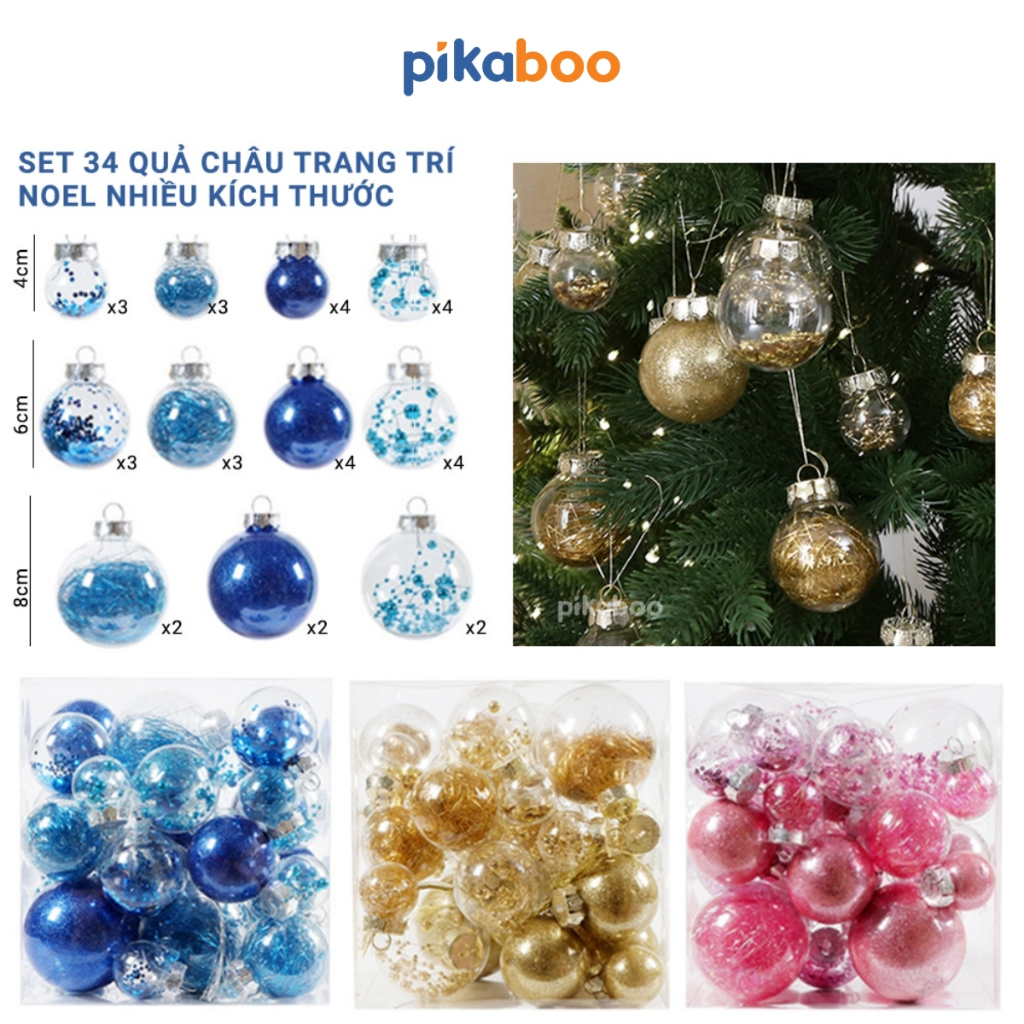 Quả châu Noel cây thông Noel Phụ kiện trang trí Giáng Sinh Pikaboo tiêu chuẩn xuất Châu Âu sơn tĩnh điện bền màu