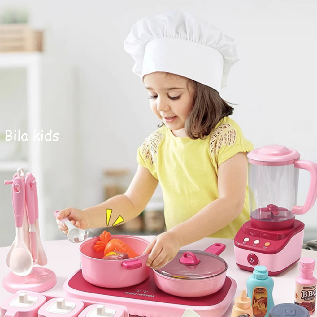 đồ chơi nấu ăn cho bé gái, trai CAO CÂP BILA KIDS có nồi cơm điện bếp từ hiệu ứng khói, âm thanh, đèn, mô phỏng nhà bếp