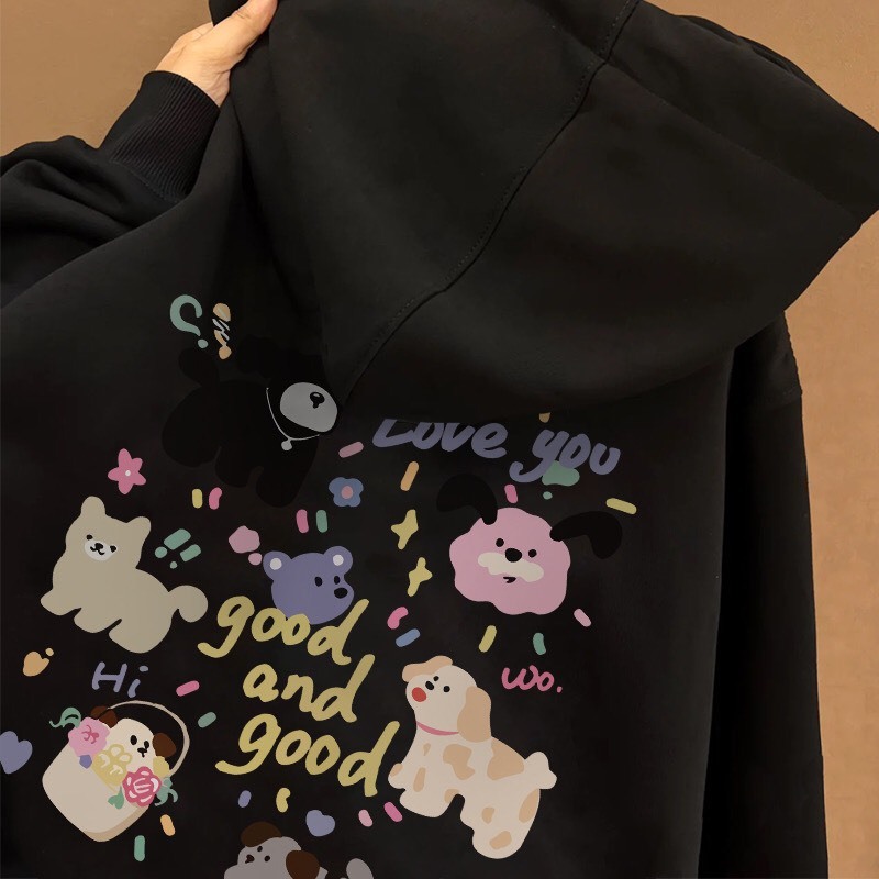 Áo hoodie nỉ nam nữ Chó Love You  form rộng, áo nỉ mũ 2 lớp, mùa đông unisex vải cotton dày dặn