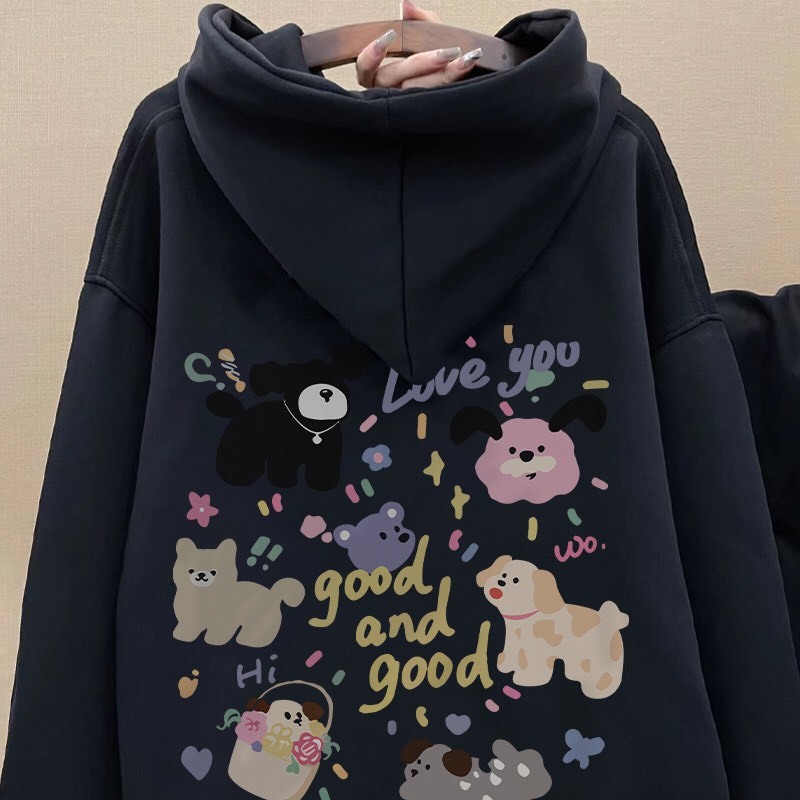 Áo hoodie nỉ nam nữ Chó Love You  form rộng, áo nỉ mũ 2 lớp, mùa đông unisex vải cotton dày dặn