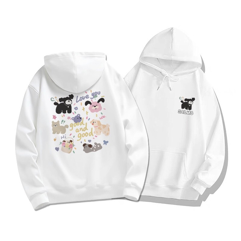 Áo hoodie nỉ nam nữ Chó Love You  form rộng, áo nỉ mũ 2 lớp, mùa đông unisex vải cotton dày dặn